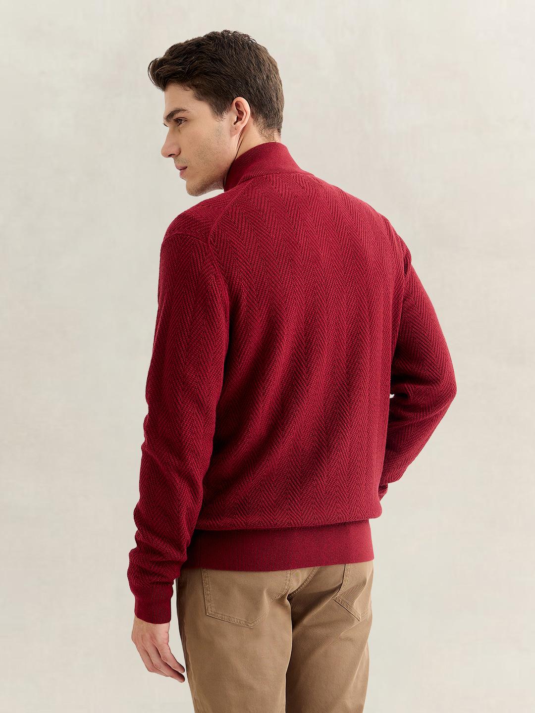 Gant Men Red Regular Fit Herringbone Sweater