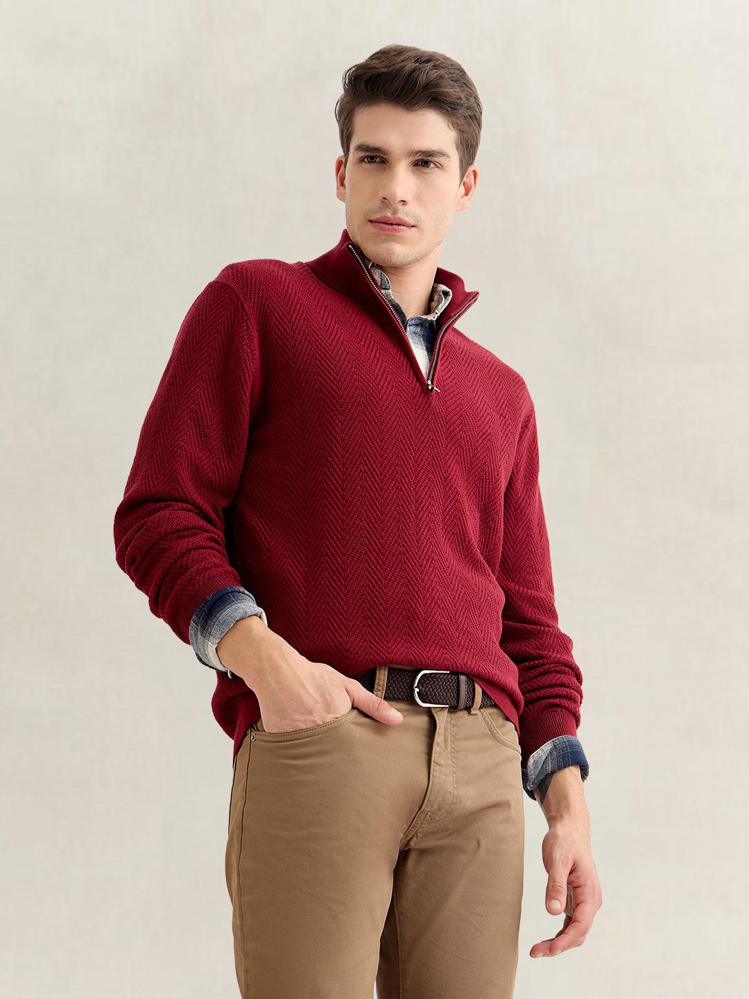 Gant Men Red Regular Fit Herringbone Sweater