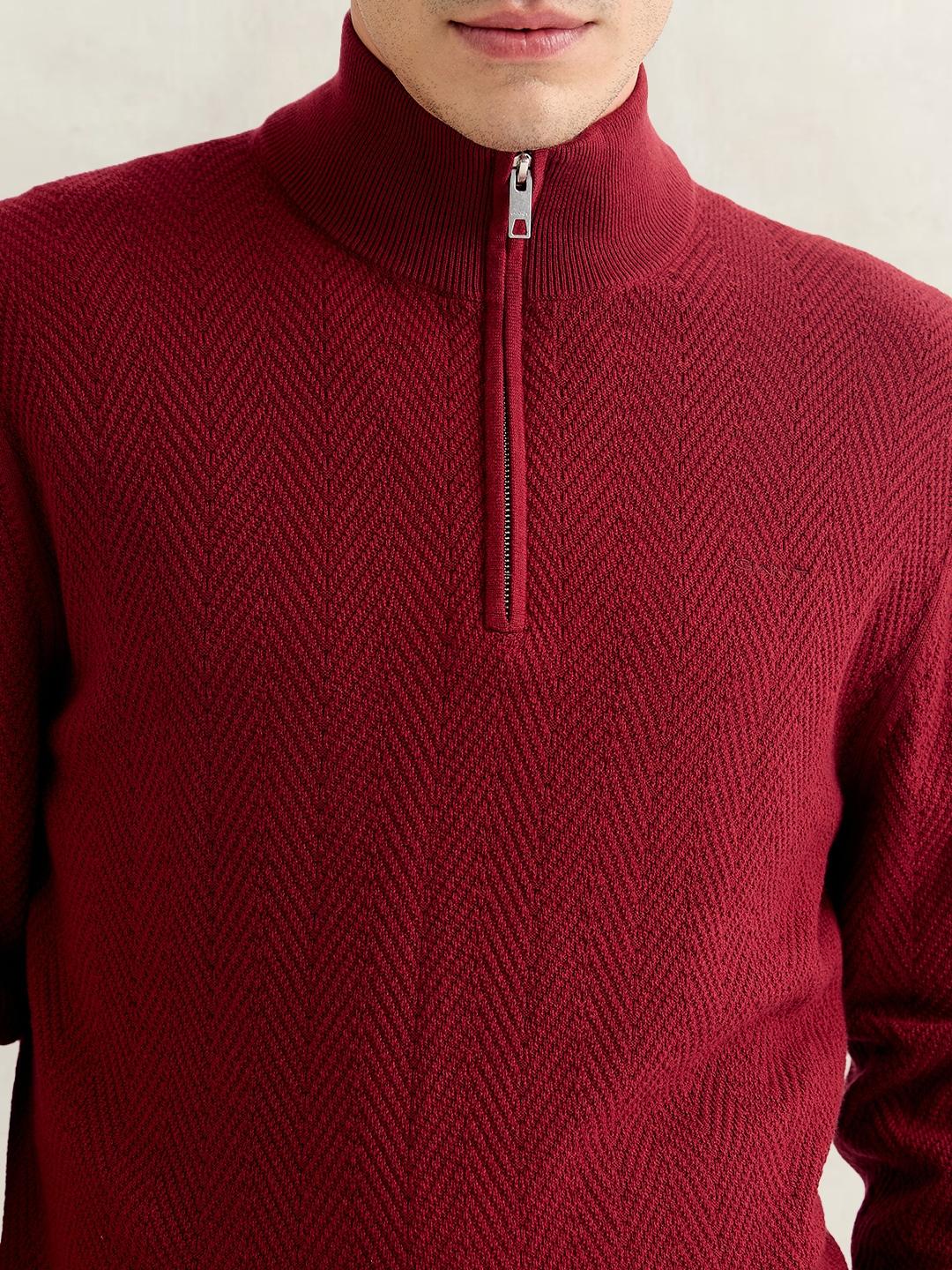 Gant Men Red Regular Fit Herringbone Sweater