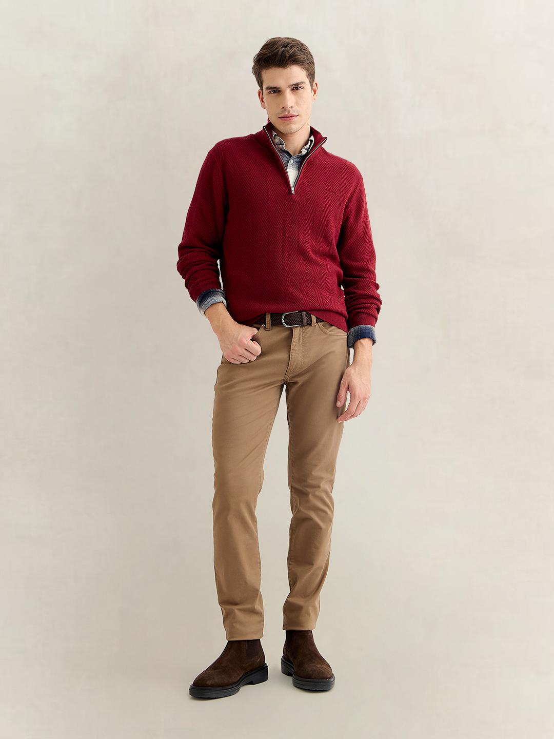 Gant Men Red Regular Fit Herringbone Sweater