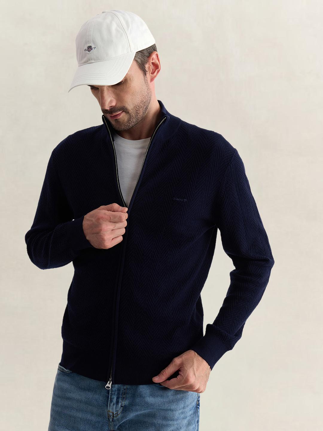 Gant Men Blue Regular Fit Solid Cotton Blend SWEATSHIRT