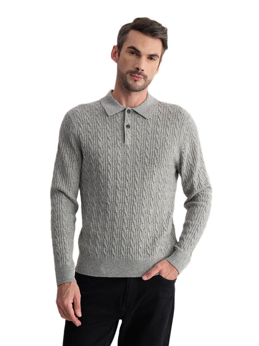 Gant Men Grey Regular Fit Woven Design Cashmere Blend Polo Tshirt