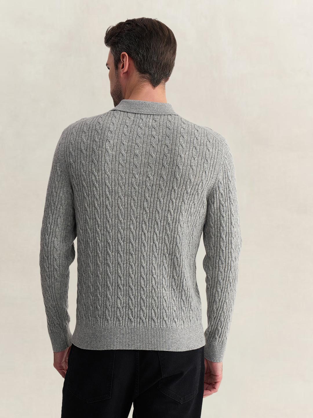 Gant Men Grey Regular Fit Woven Design Cashmere Blend Polo Tshirt