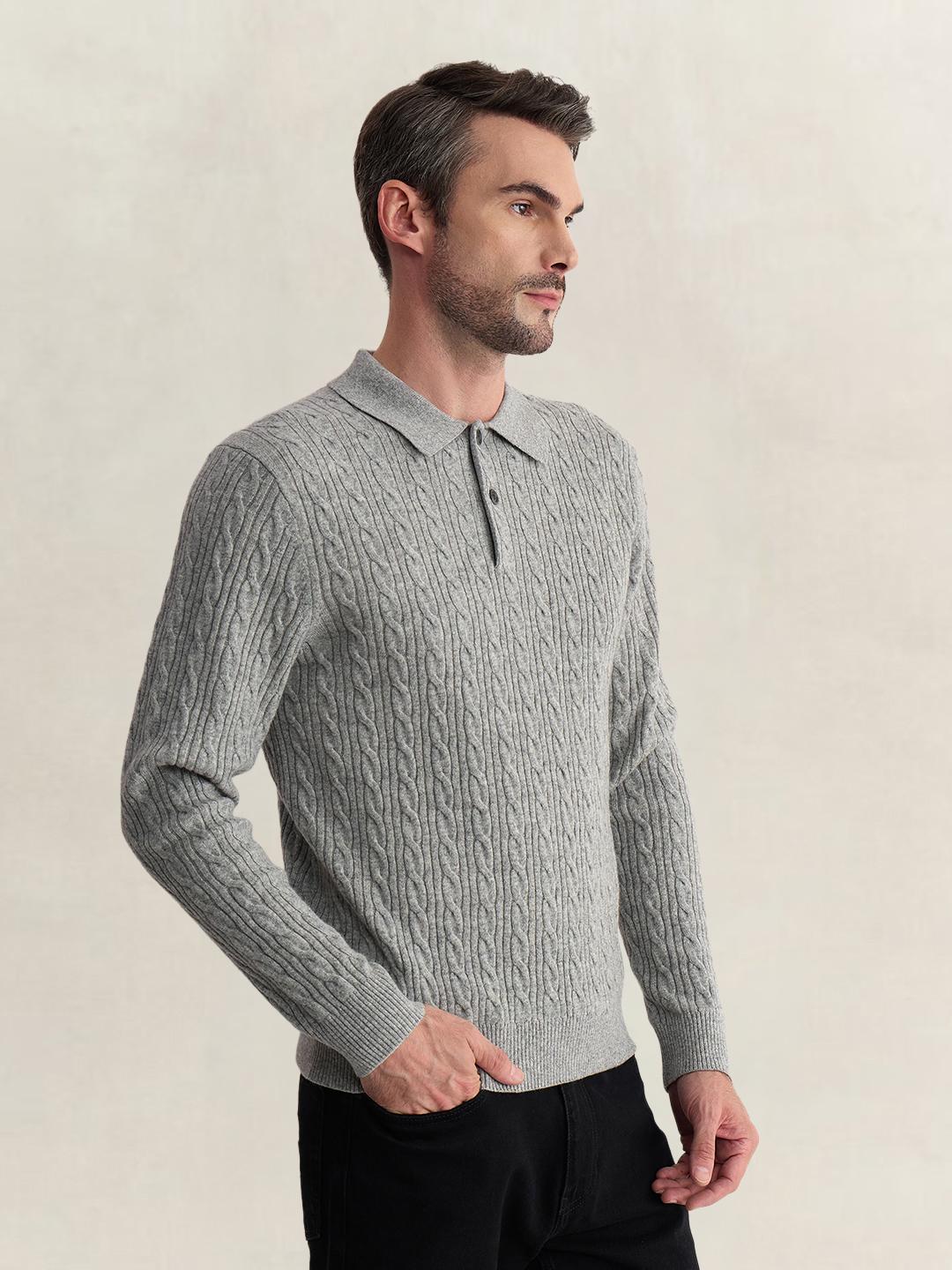 Gant Men Grey Regular Fit Woven Design Cashmere Blend Polo Tshirt