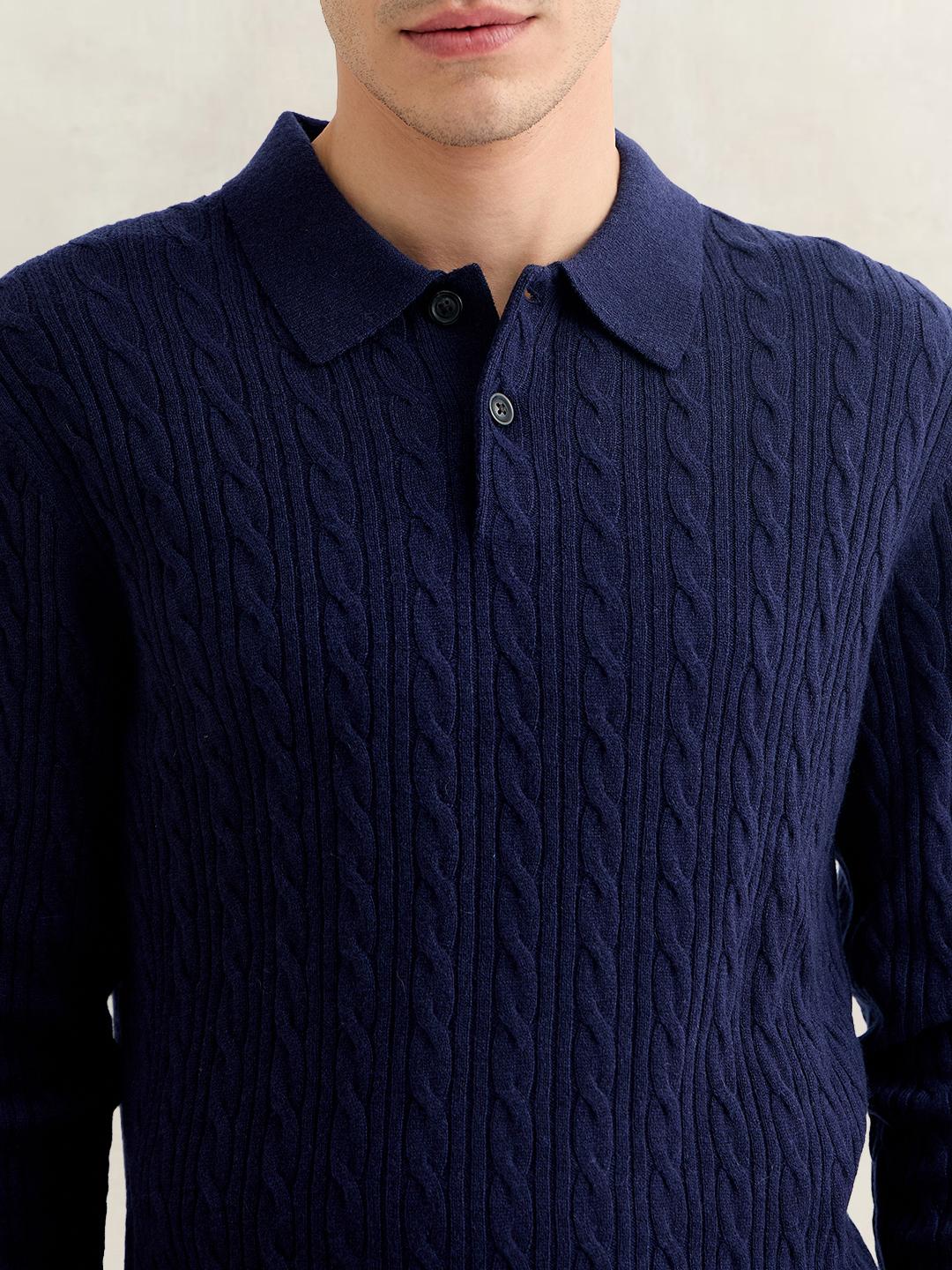 Gant Men Navy Blue Regular Fit Cashmere Sweater