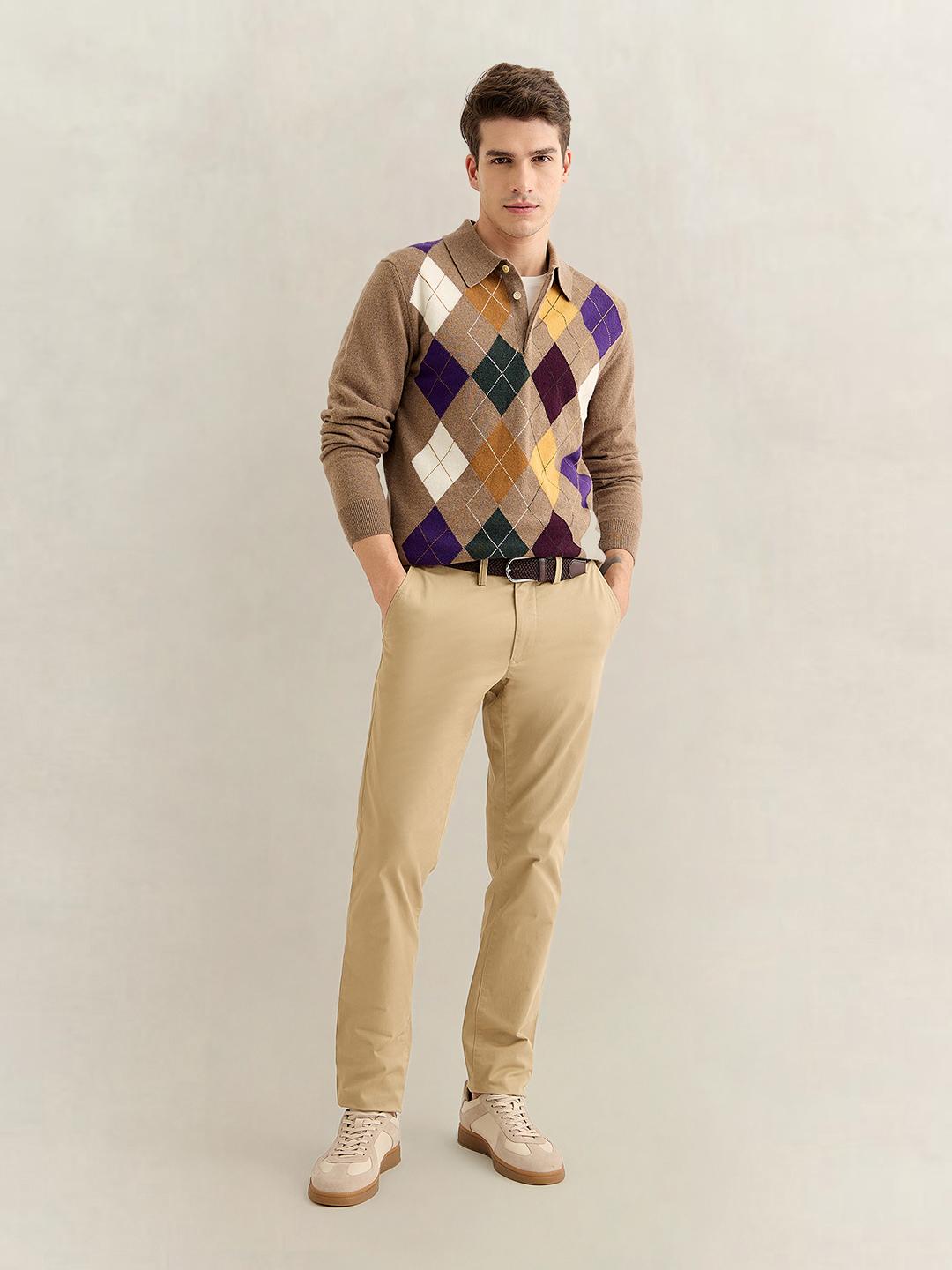 Gant Men Brown Regular Fit Argyle Lambswool Sweater