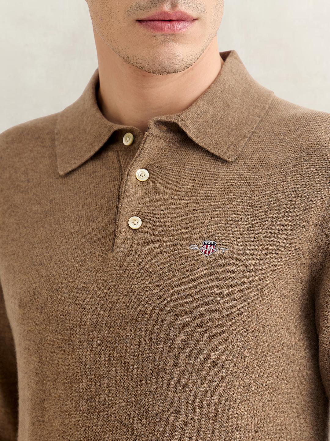 Gant Men Brown Regular Fit Solid Lambswool Sweater