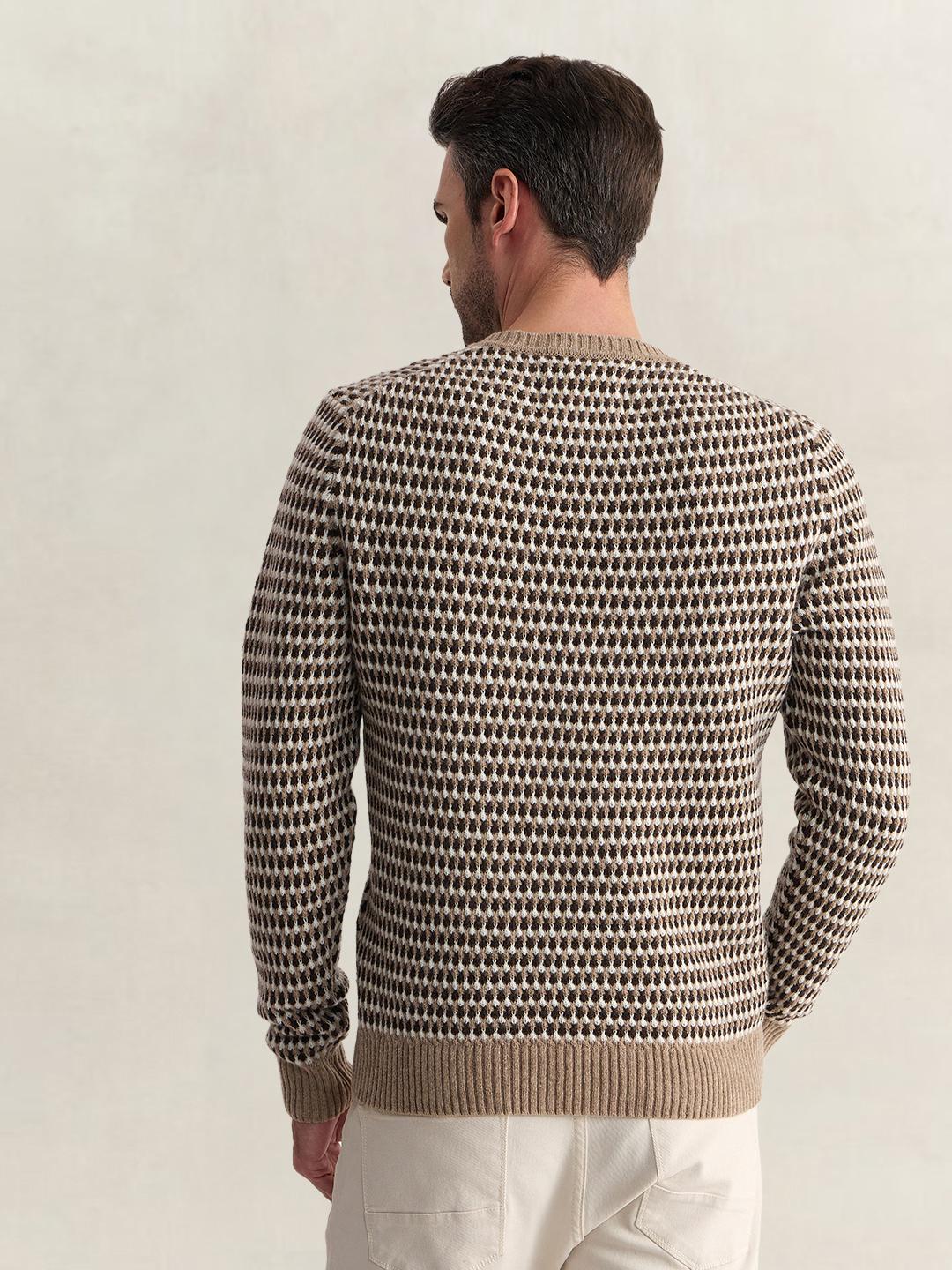 Gant Men Beige Regular Fit Woven Design Wool Blend Sweater