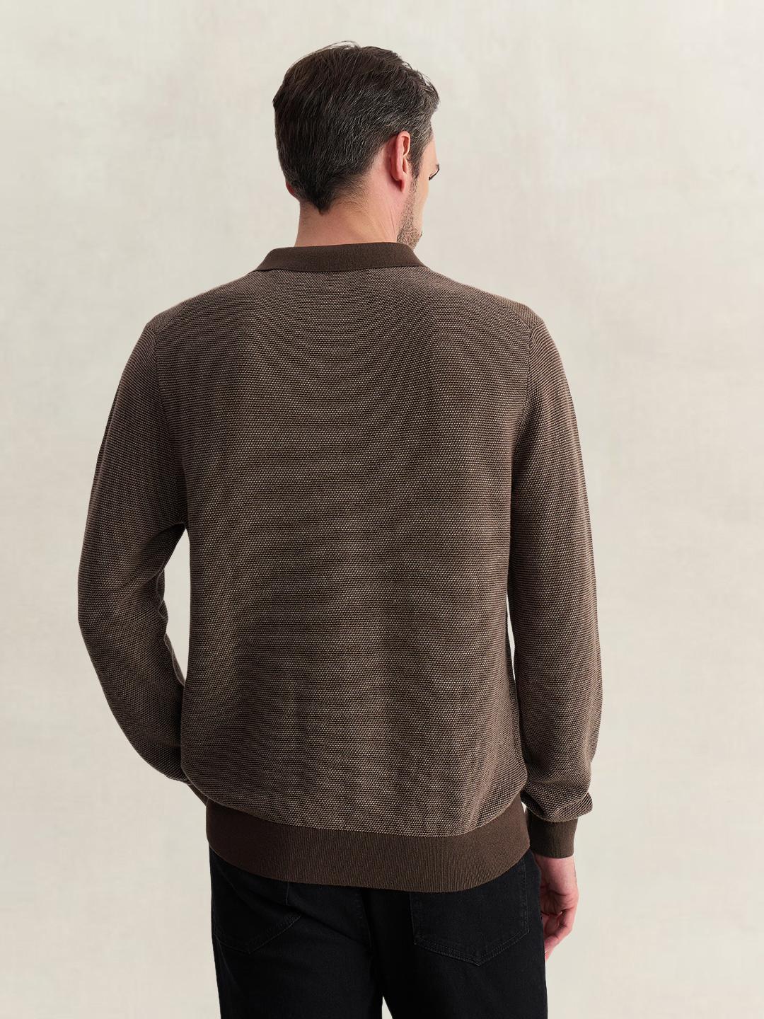Gant Men Brown Regular Fit Solid Cotton Blend Sweater
