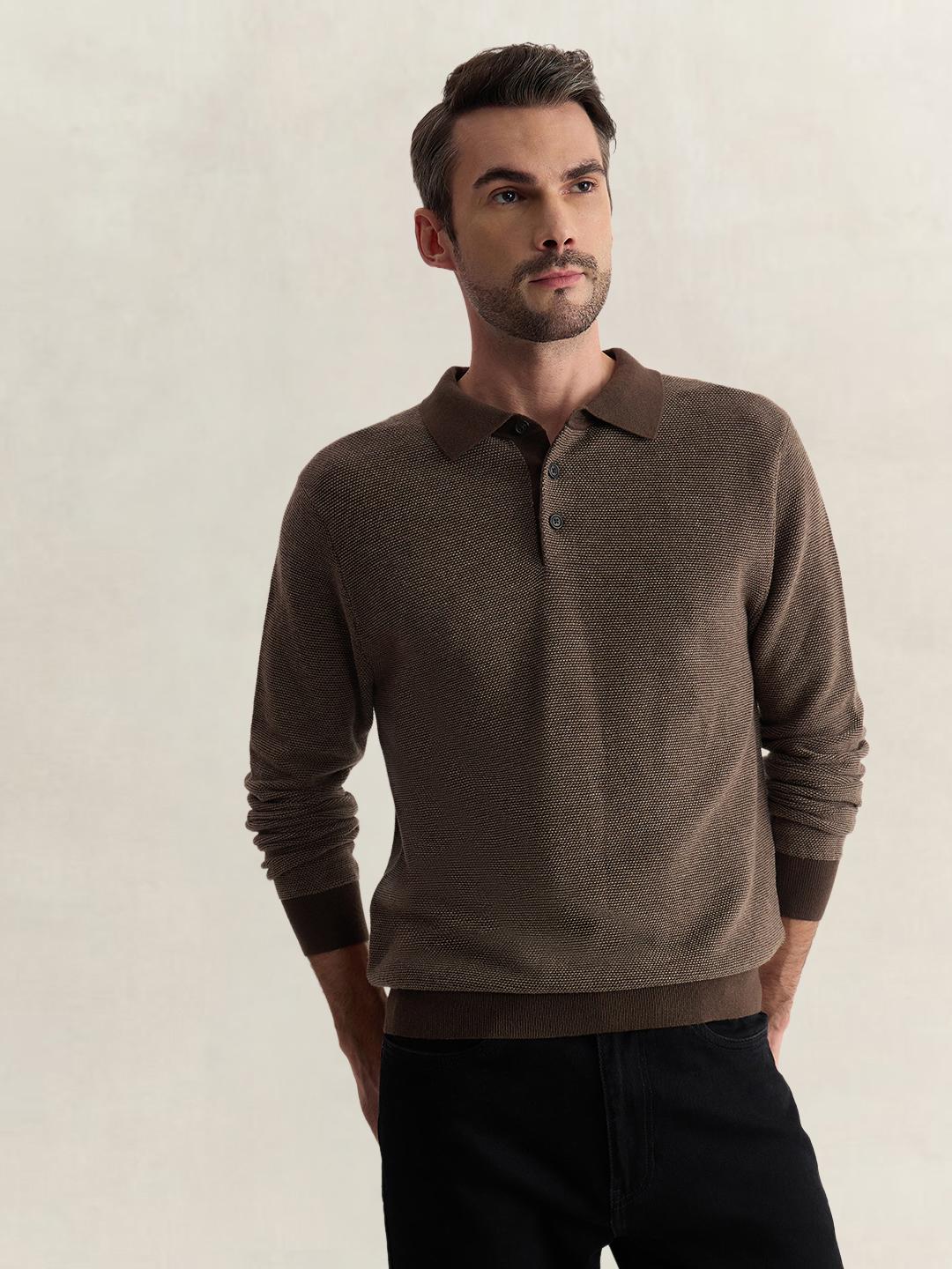 Gant Men Brown Regular Fit Solid Cotton Blend Sweater