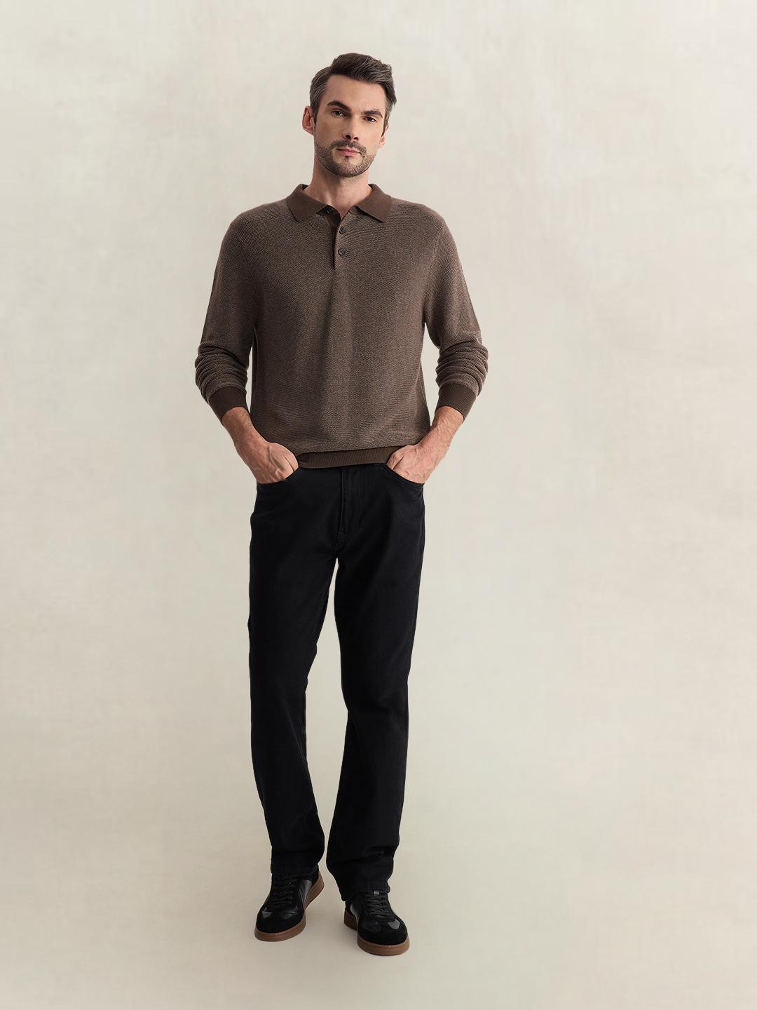 Gant Men Brown Regular Fit Solid Cotton Blend Sweater