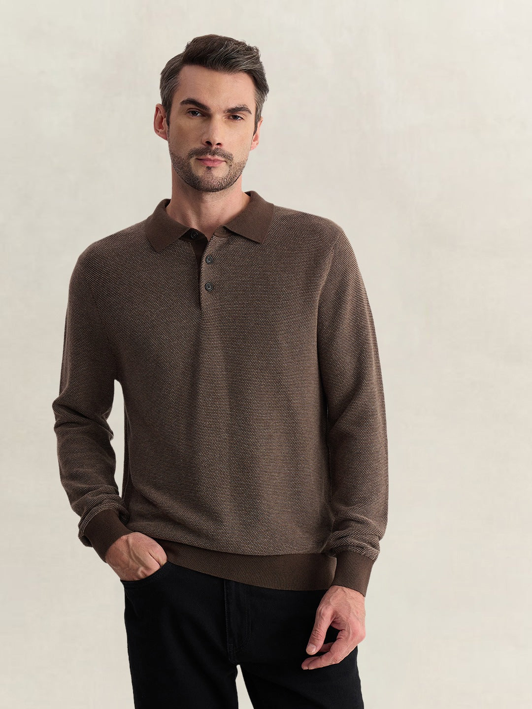 Gant Men Brown Regular Fit Solid Cotton Blend Sweater