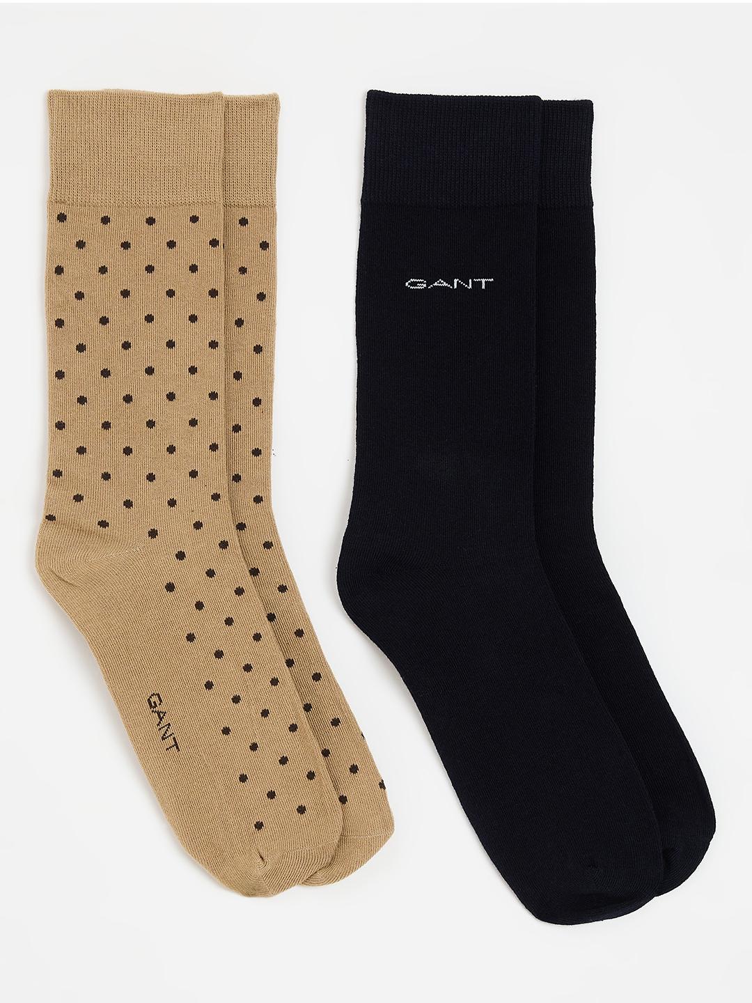 Gant Men Beige and Black Printed Regular Fit Socks - Pack Of 2
