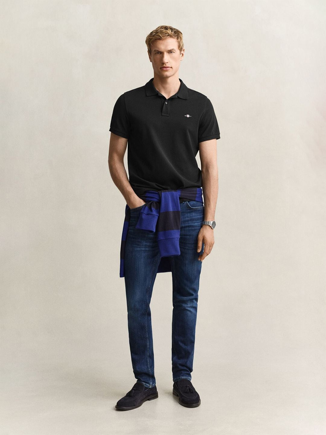 Gant Men Black Solid Regular Fit Pure Cotton Polo T-Shirt