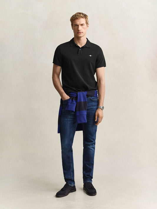 Gant Men Black Solid Regular Fit Pure Cotton Polo T-Shirt
