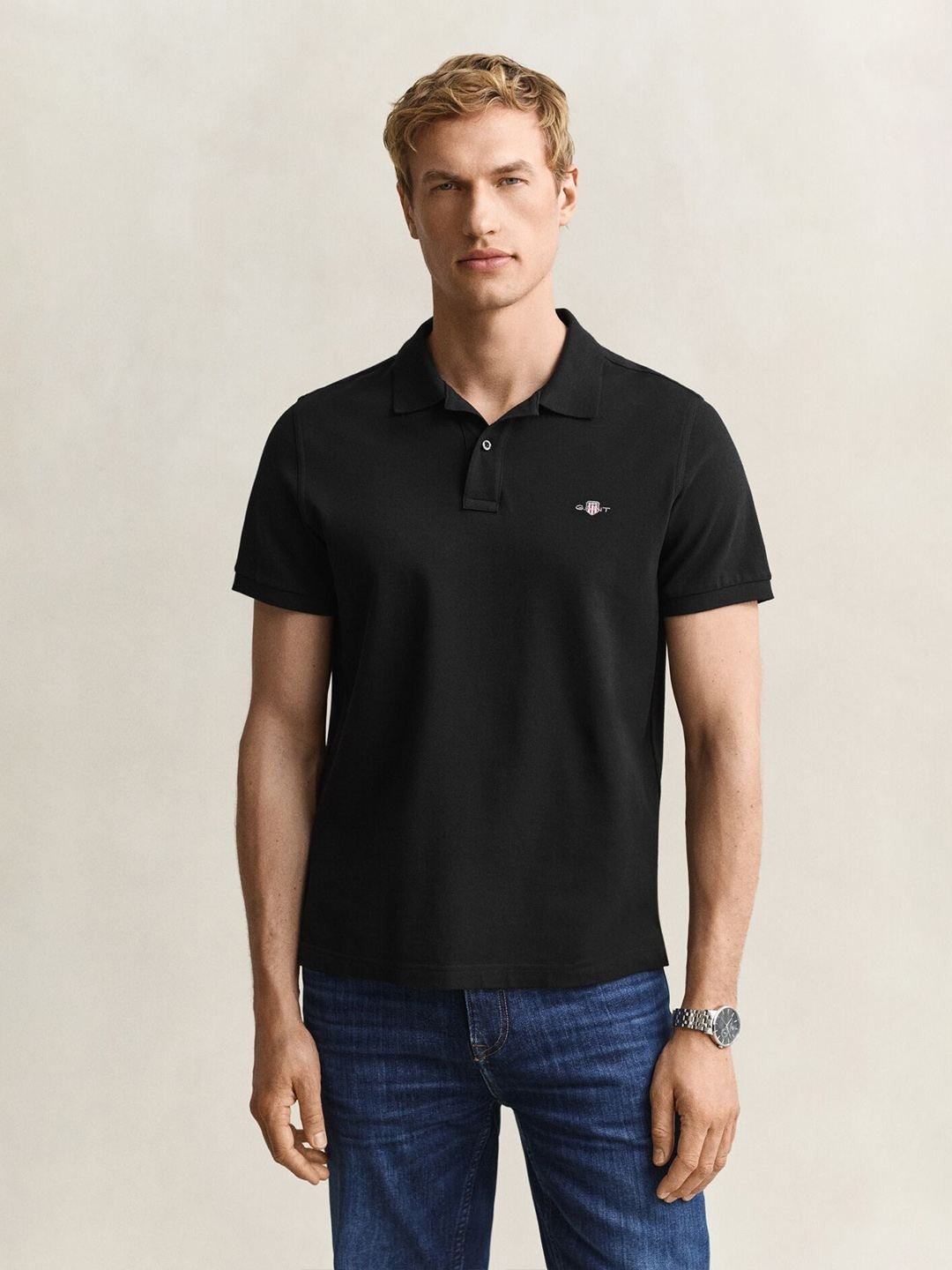 Gant Men Black Solid Regular Fit Pure Cotton Polo T-Shirt