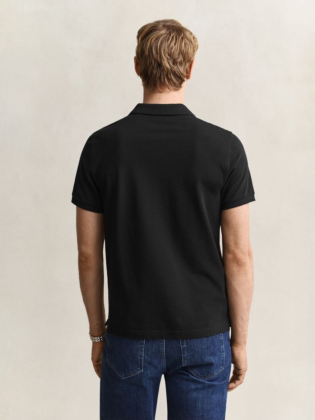 Gant Men Black Solid Regular Fit Pure Cotton Polo T-Shirt