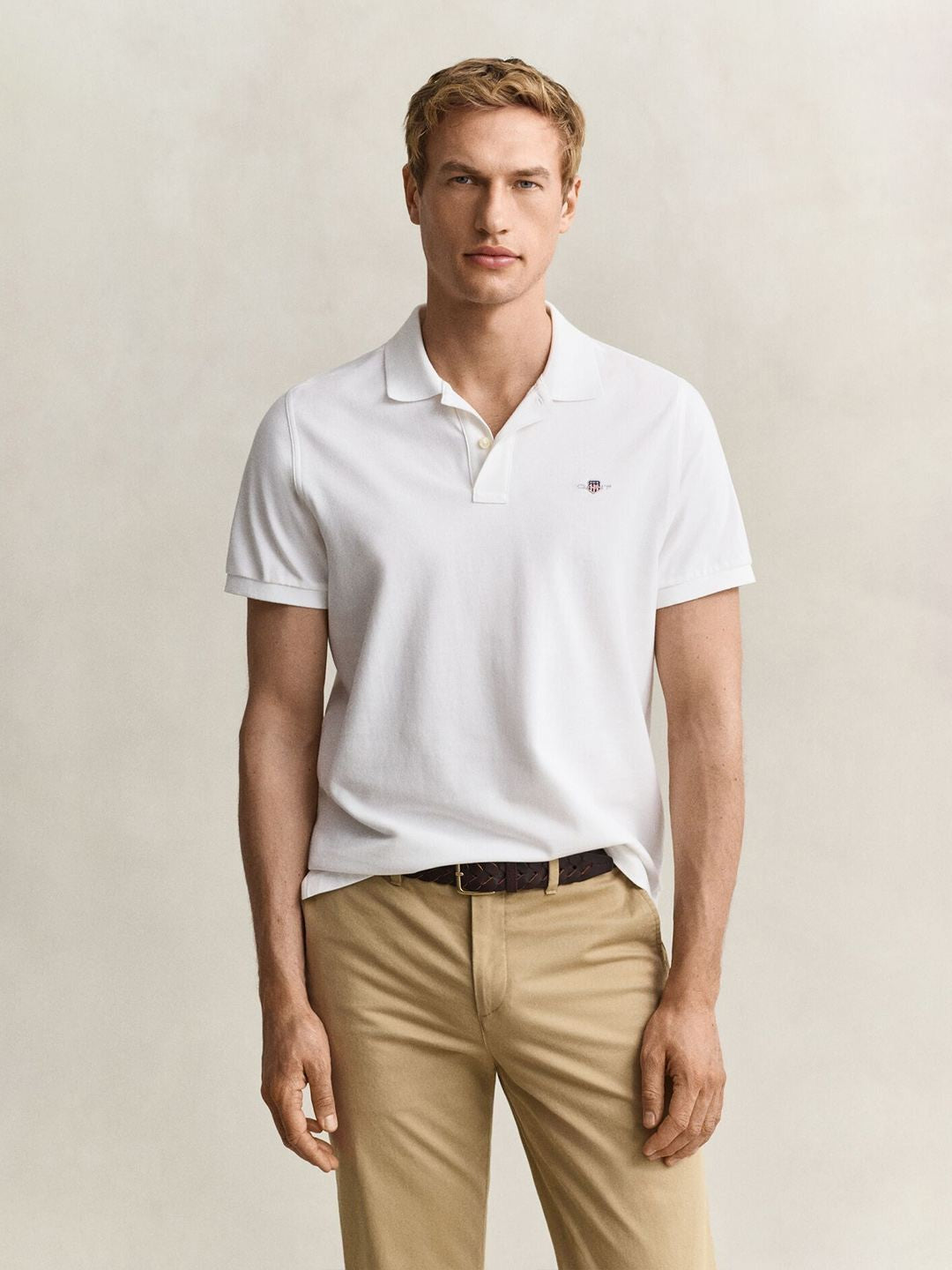 Gant Men White Solid Regular Fit Pure Cotton Polo T-Shirt