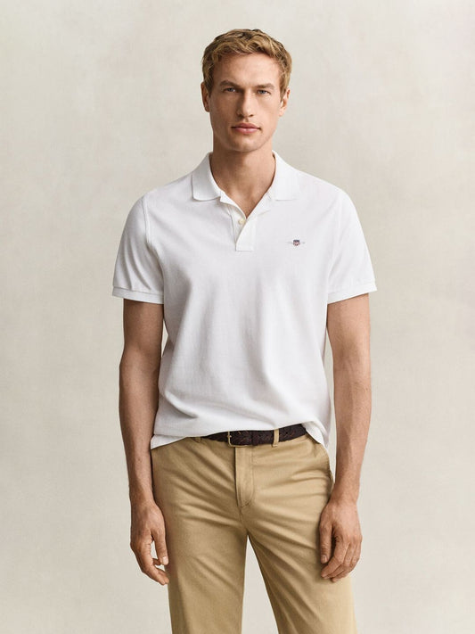 Gant Men White Solid Regular Fit Pure Cotton Polo T-Shirt