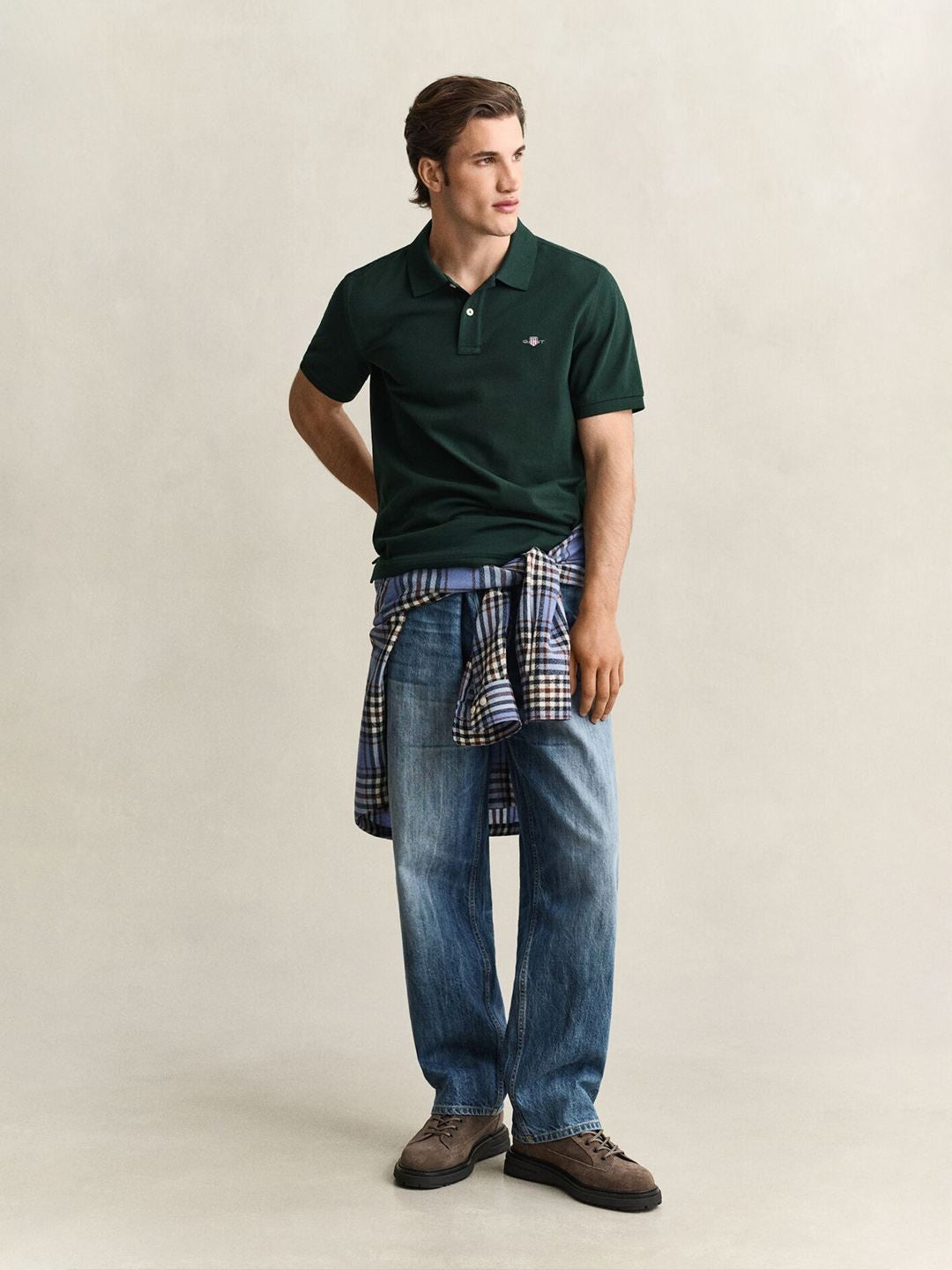 Gant Men Forest Green Solid Regular Fit Pure Cotton Polo T-Shirt