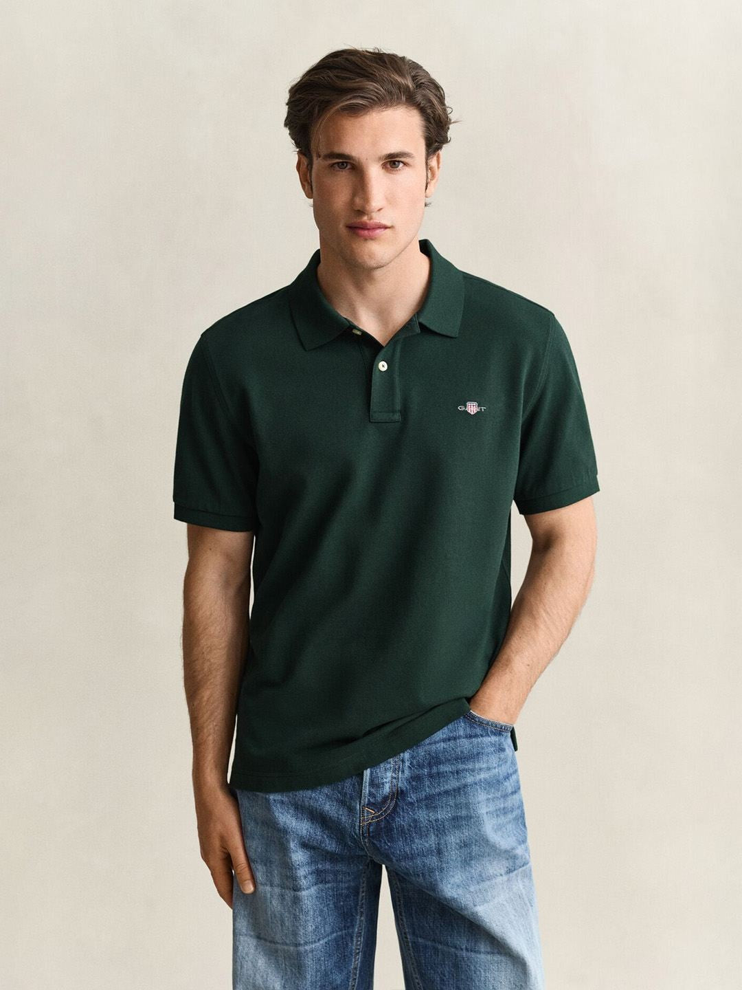 Gant Men Forest Green Solid Regular Fit Pure Cotton Polo T-Shirt