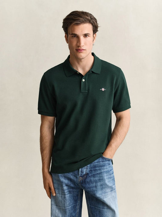 Gant Men Forest Green Solid Regular Fit Pure Cotton Polo T-Shirt
