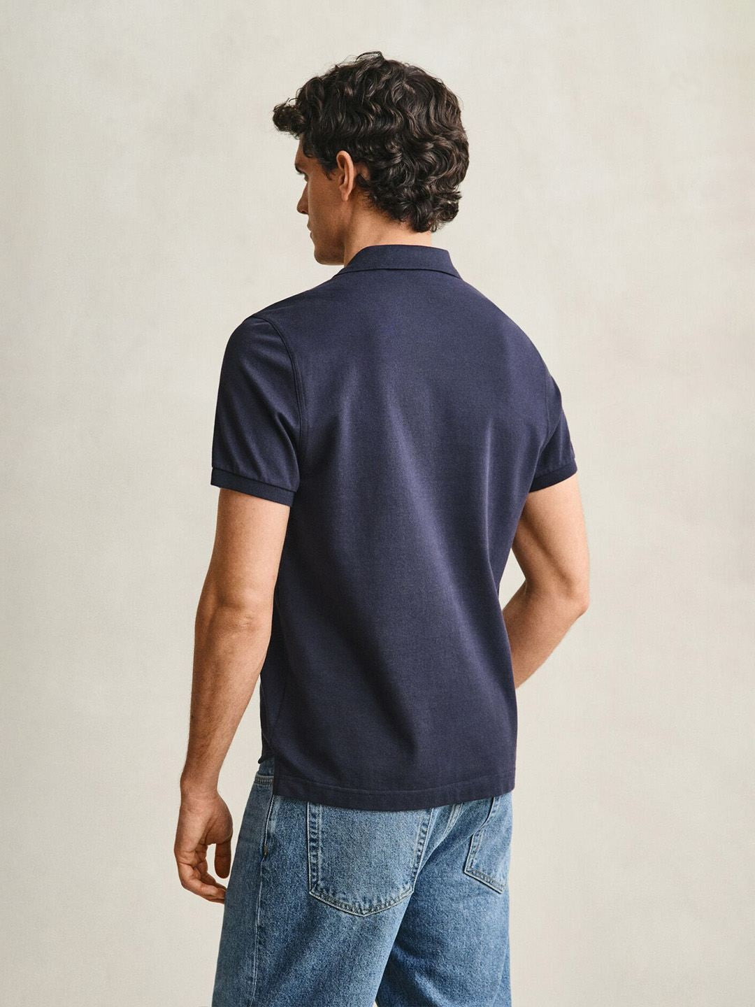 Gant Men Navy Blue Solid Regular Fit Pure Cotton Polo T-Shirt