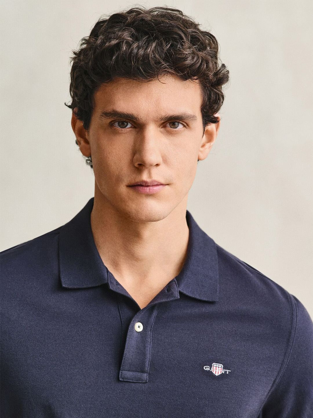 Gant Men Navy Blue Solid Regular Fit Pure Cotton Polo T-Shirt