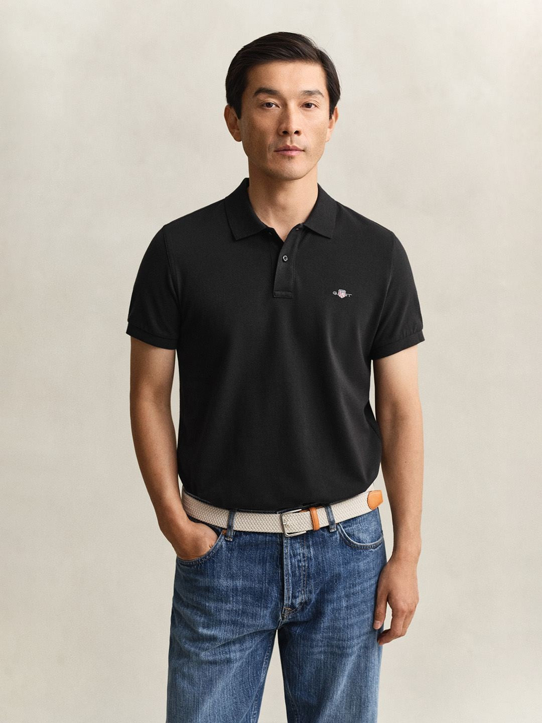 Gant Men Black Solid Slim Fit Pure Cotton Classic Polo T-Shirt