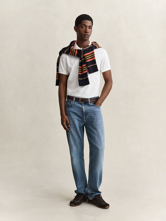 Gant Men White Solid Slim Fit Pure Cotton Classic Polo T-Shirt