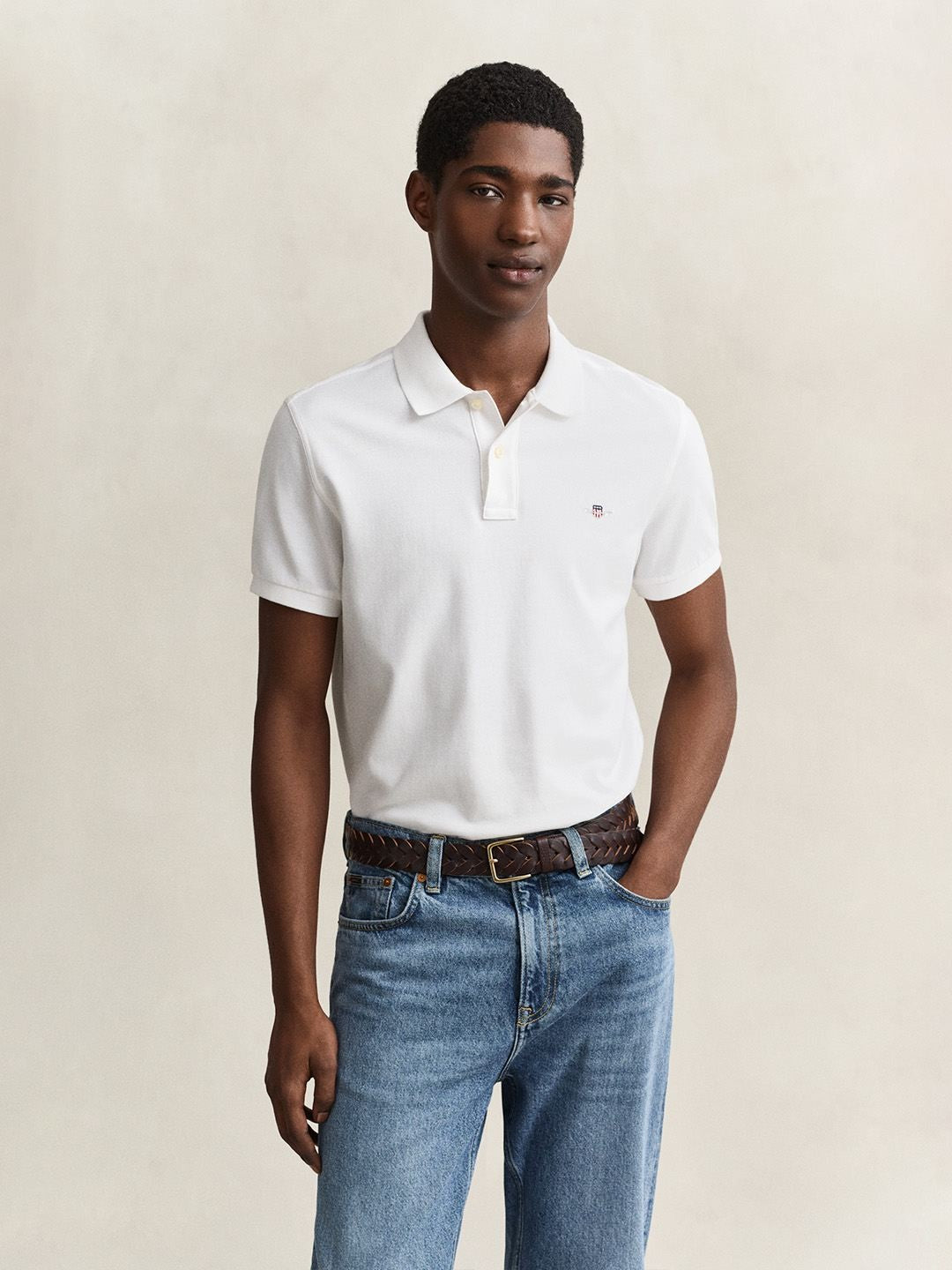 Gant Men White Solid Slim Fit Pure Cotton Classic Polo T-Shirt