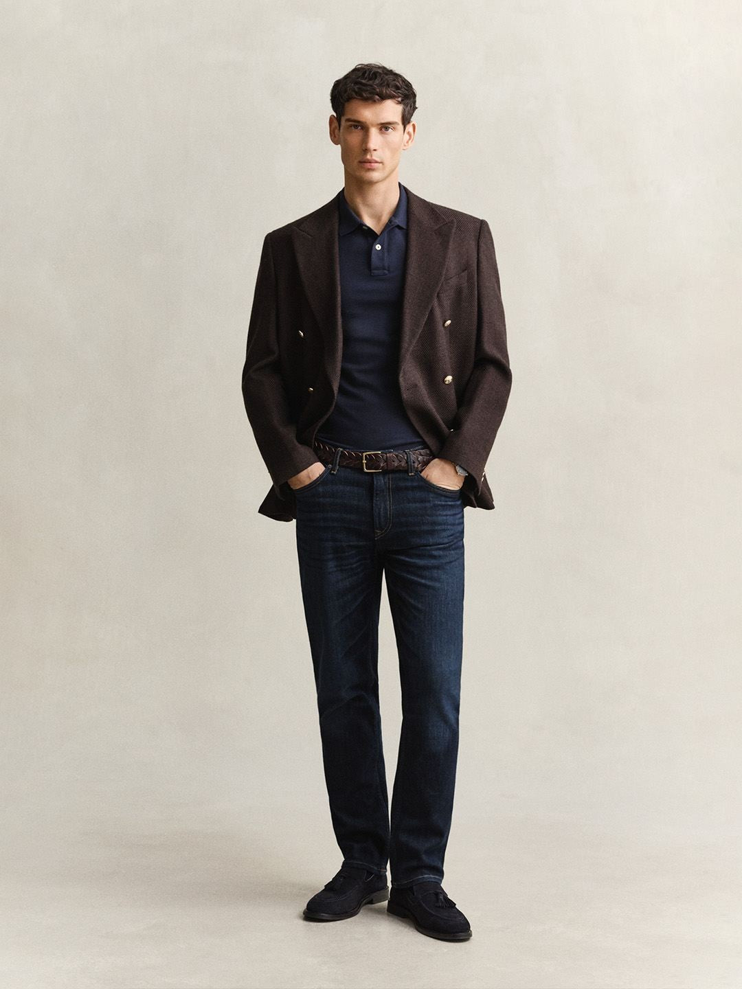 Gant Men Navy Blue Solid Slim Fit Pure Cotton Classic Polo T-Shirt