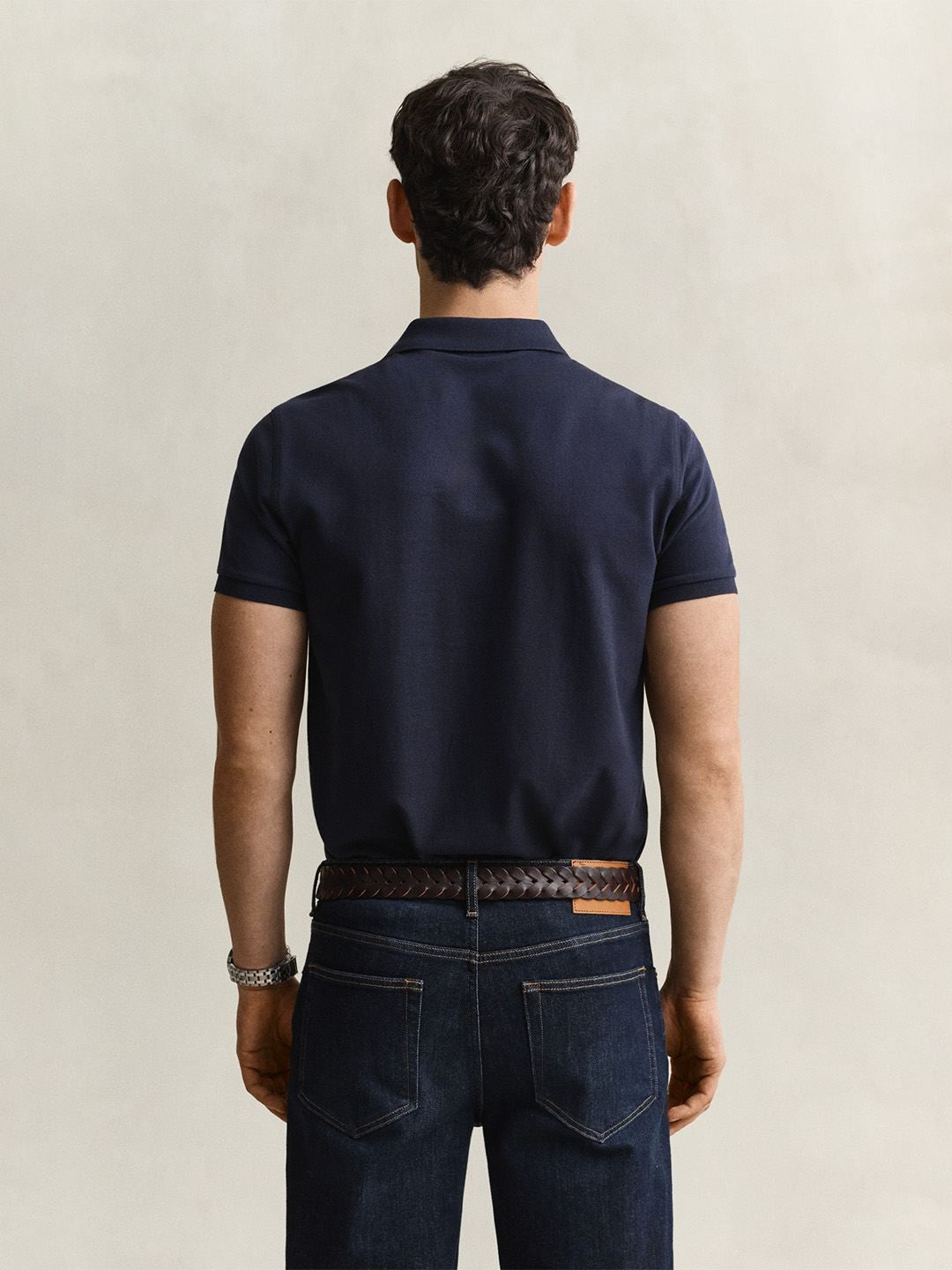 Gant Men Navy Blue Solid Slim Fit Pure Cotton Classic Polo T-Shirt