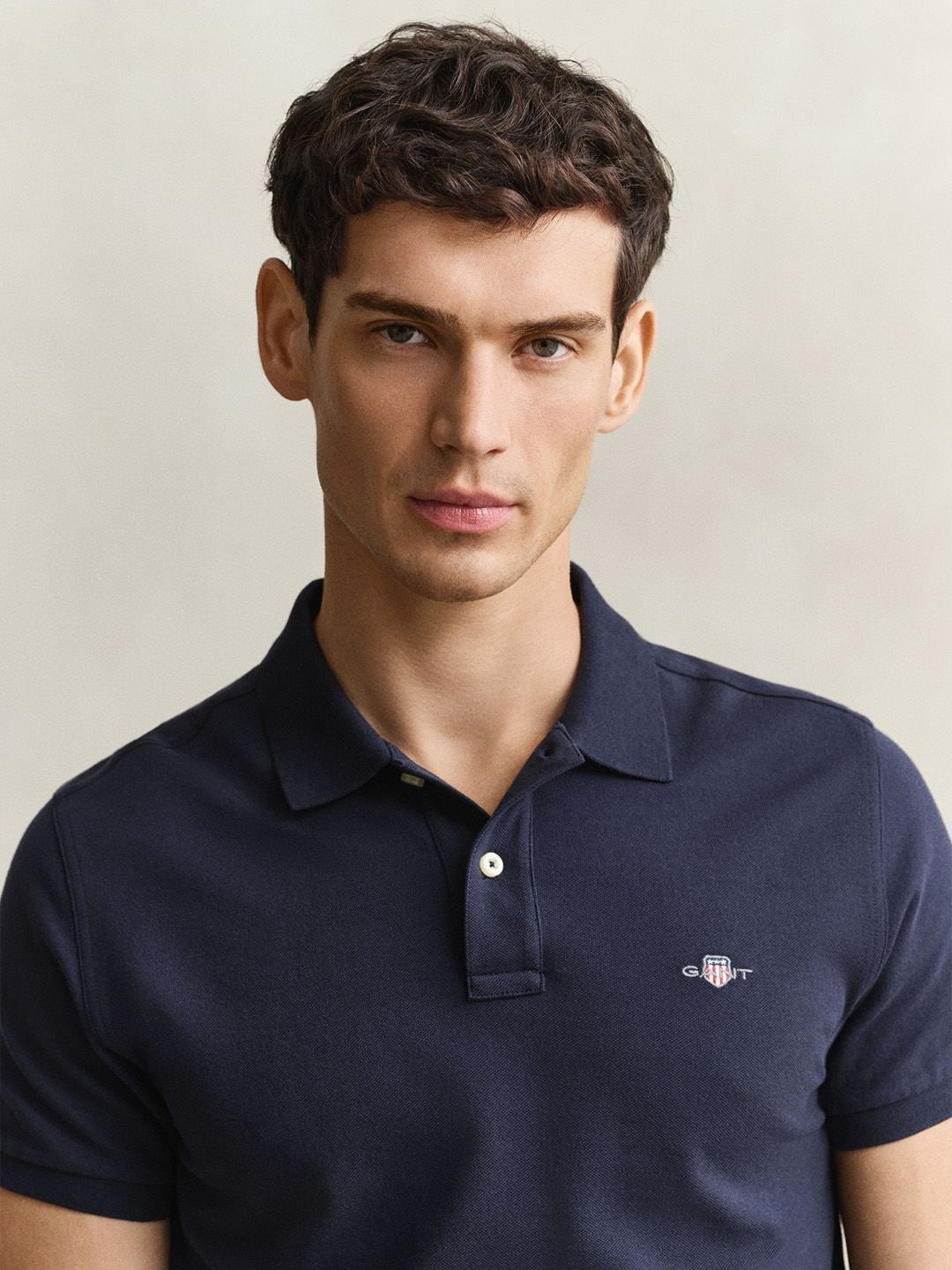 Gant Men Navy Blue Solid Slim Fit Pure Cotton Classic Polo T-Shirt