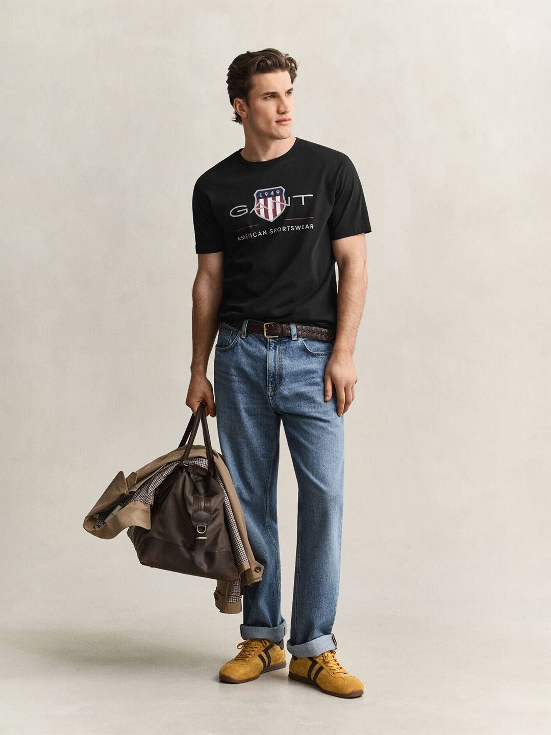 Gant Men Black Solid Regular Fit Pure Cotton T-Shirt