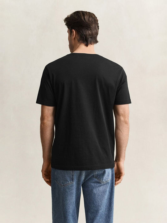 Gant Men Black Solid Regular Fit Pure Cotton T-Shirt