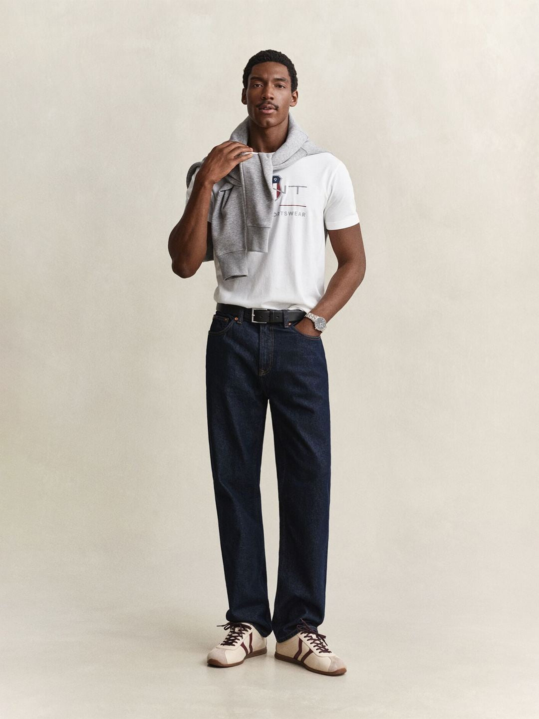 Gant Men White Solid Regular Fit Pure Cotton T-Shirt