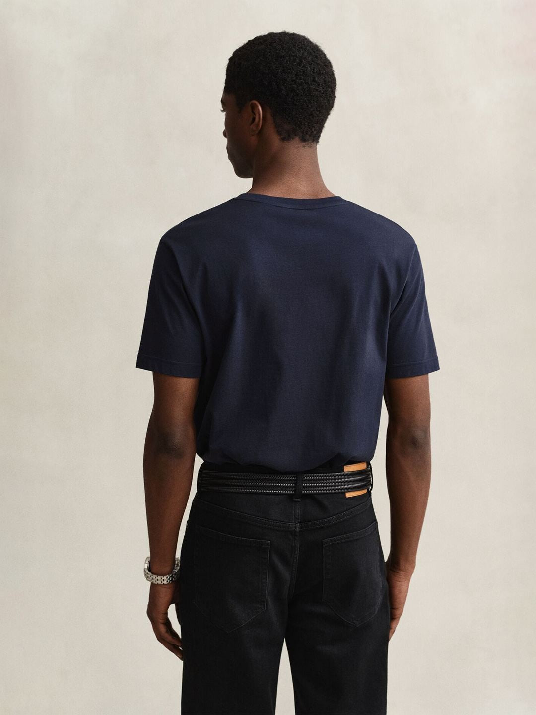 Gant Men Navy Blue Solid Regular Fit Pure Cotton T-Shirt