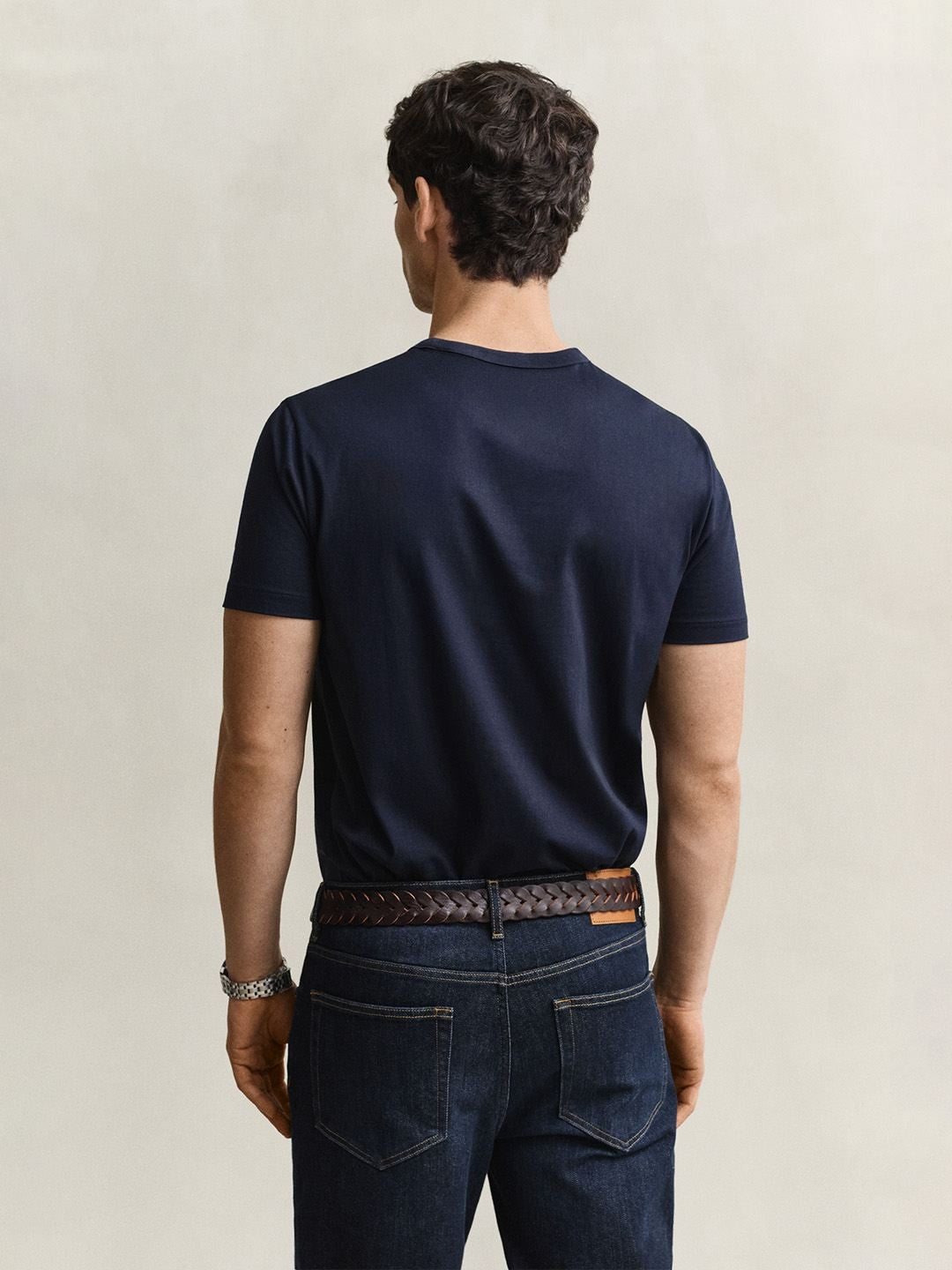 Gant Men Navy Blue Solid Regular Fit Pure Cotton T-Shirt