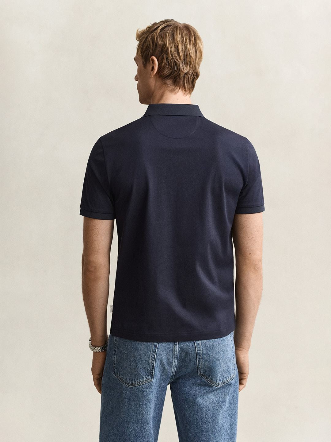 Gant Men Navy Blue Solid Regular Fit Pure Cotton Polo T-Shirt