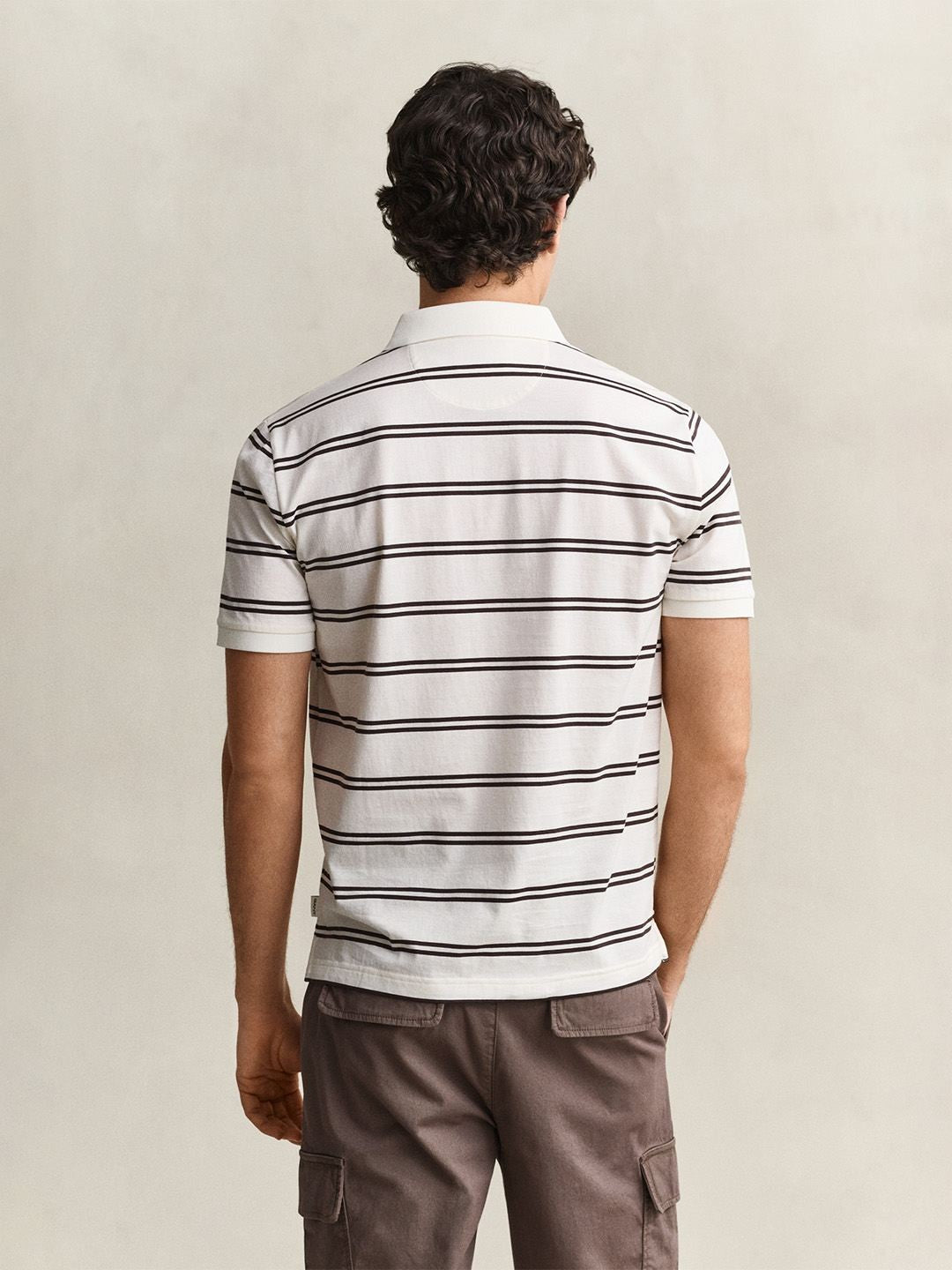 Gant Men Cream Striped Regular Fit Pure Cotton Polo T-Shirt