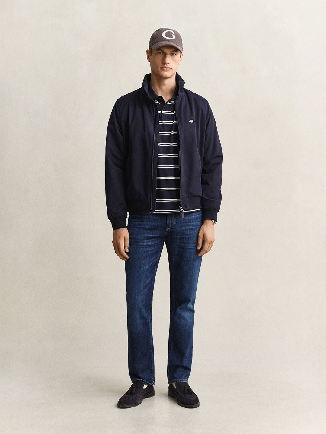 Gant Men Navy Blue Striped Regular Fit Pure Cotton Polo T-Shirt