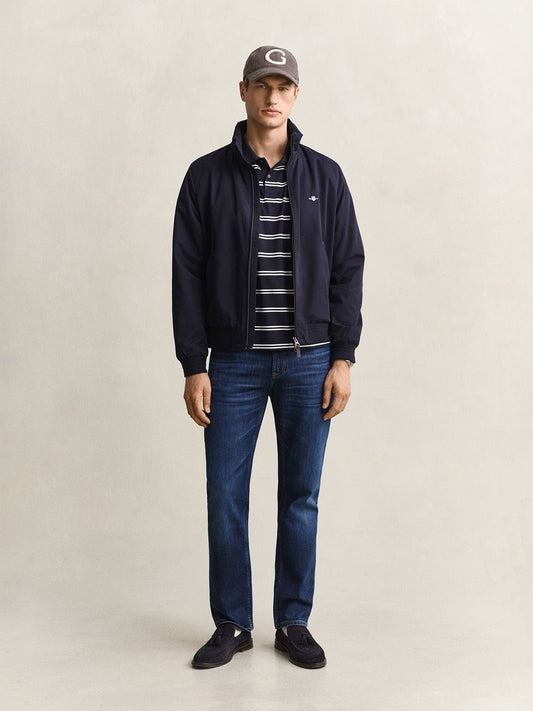 Gant Men Navy Blue Striped Regular Fit Pure Cotton Polo T-Shirt