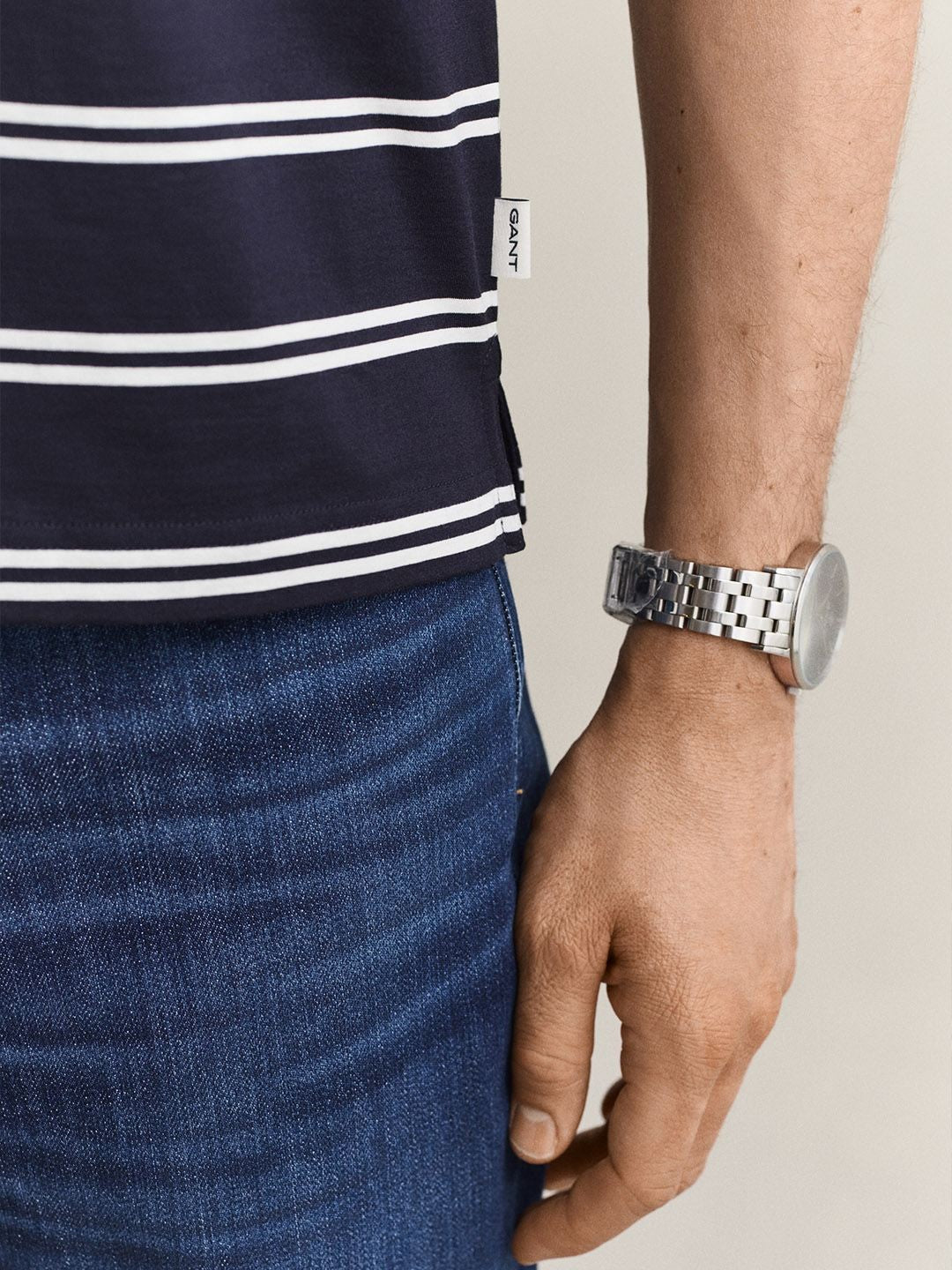Gant Men Navy Blue Striped Regular Fit Pure Cotton Polo T-Shirt
