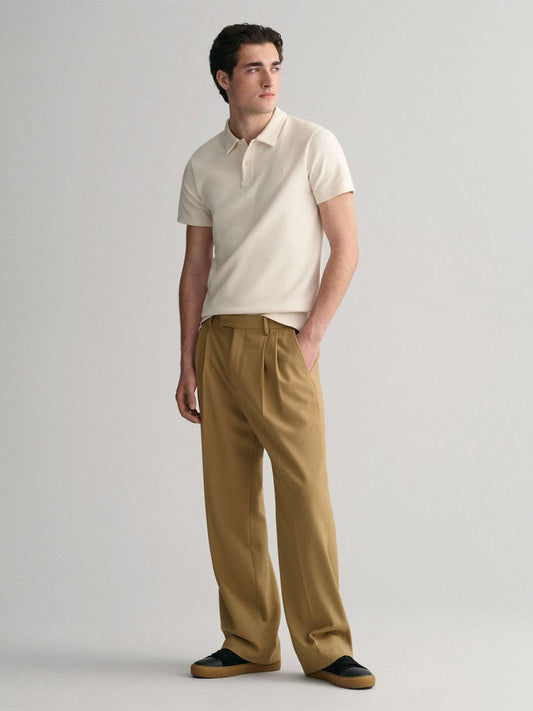 Gant Men Cream Solid Regular Fit Polo T-Shirt