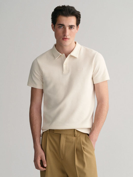 Gant Men Cream Solid Regular Fit Polo T-Shirt