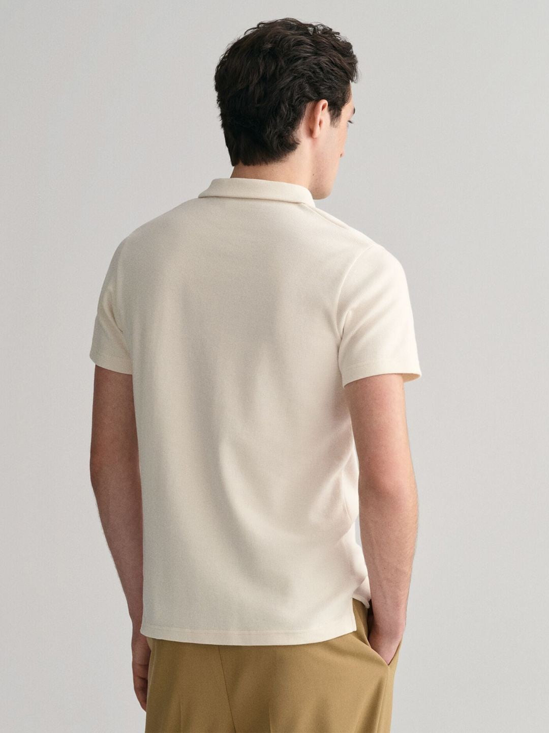 Gant Men Cream Solid Regular Fit Polo T-Shirt
