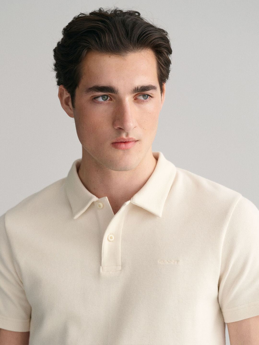 Gant Men Cream Solid Regular Fit Polo T-Shirt