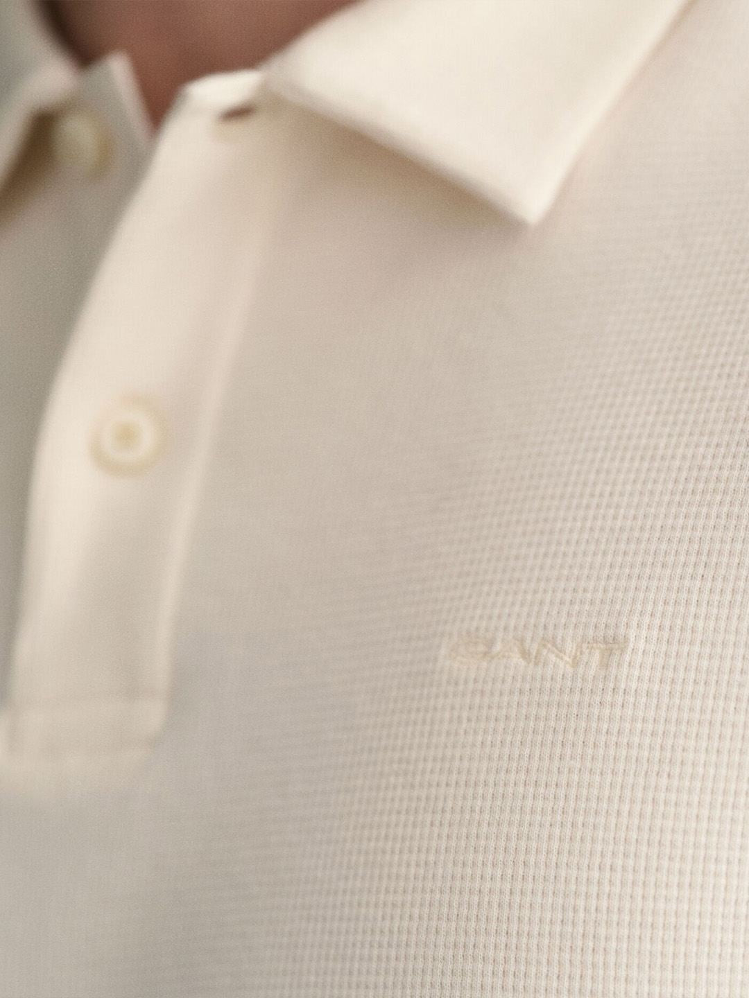 Gant Men Cream Solid Regular Fit Polo T-Shirt