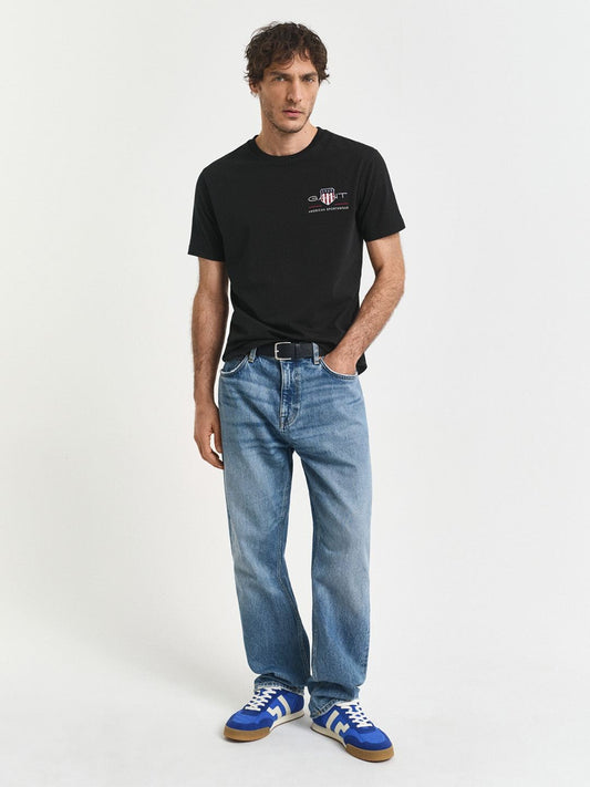 Gant Men Black Solid Regular Fit Pure Cotton T-Shirt